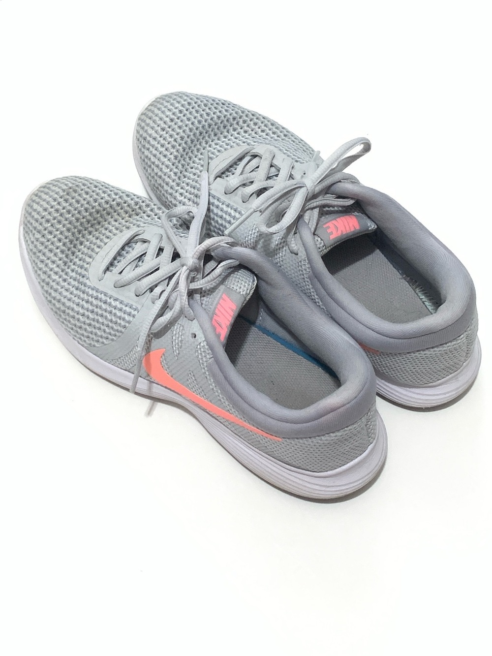 Nike Gray Sneakers with Coral Swoosh
